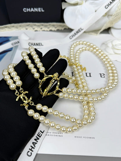[⭐Luxery]25K Pencil Double C Double-Layer Pearl Sweater Chain