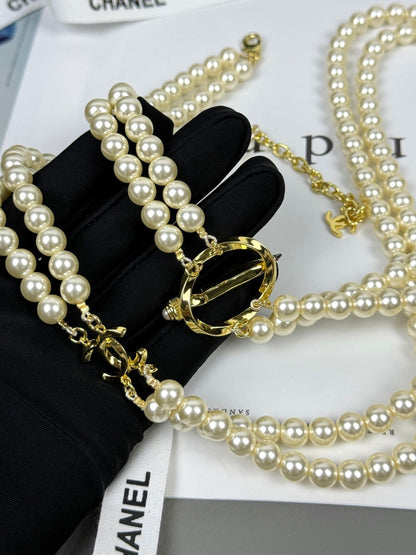[⭐Luxery]25K Pencil Double C Double-Layer Pearl Sweater Chain