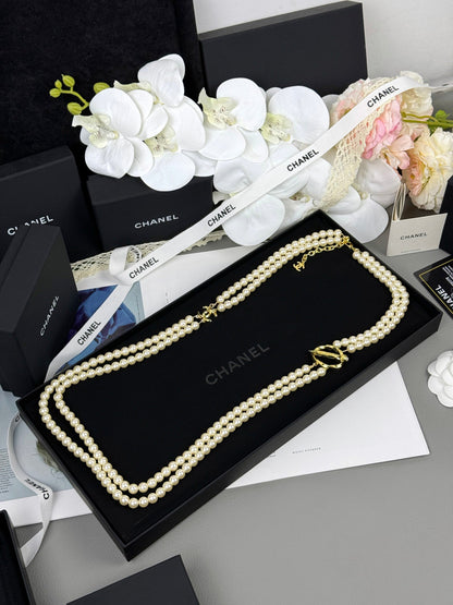 [⭐Luxery]25K Pencil Double C Double-Layer Pearl Sweater Chain