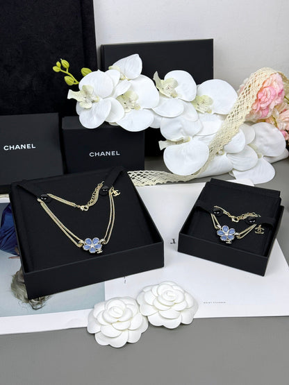 [⭐Luxery]New Blue Floral Double-Layer Necklace