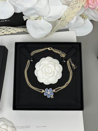 [⭐Luxery]New Blue Floral Double-Layer Necklace
