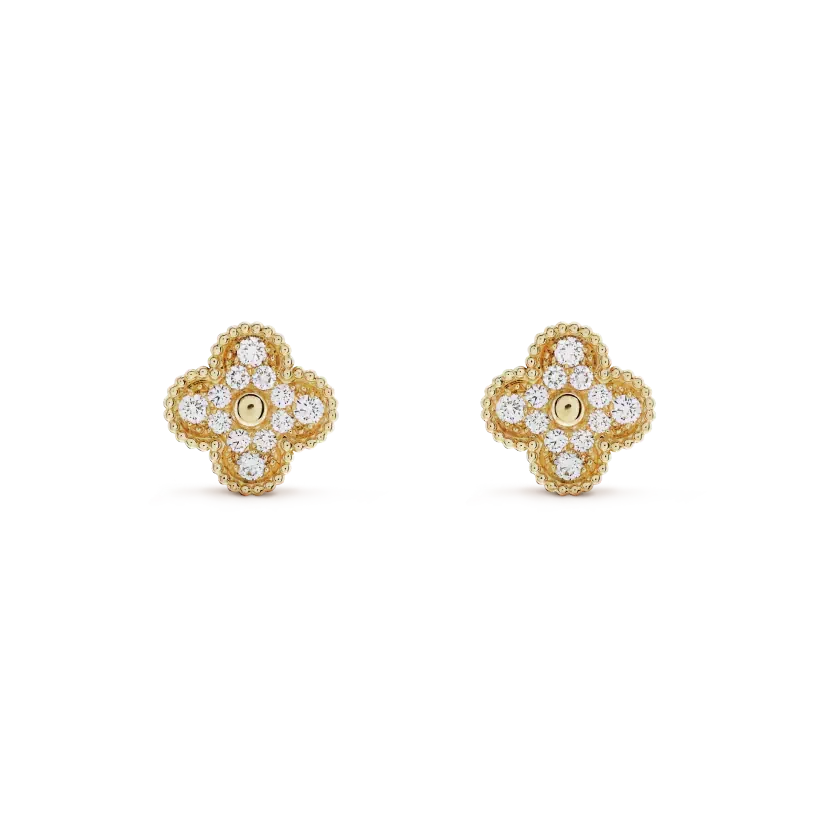 [⭐Luxery]CLOVER MEDIUM 1 MOTIFS FUll DIAMOND EARRINGS