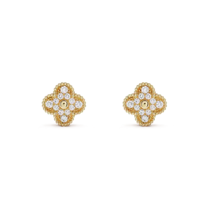 [⭐Luxery]CLOVER MEDIUM 1 MOTIFS FUll DIAMOND EARRINGS