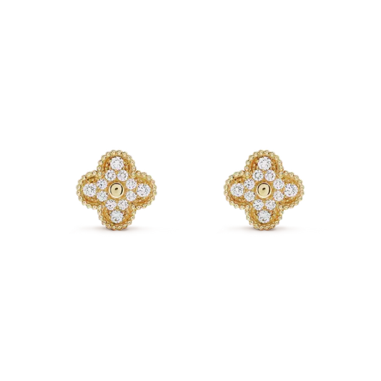 [⭐Luxery]CLOVER MEDIUM 1 MOTIFS FUll DIAMOND EARRINGS