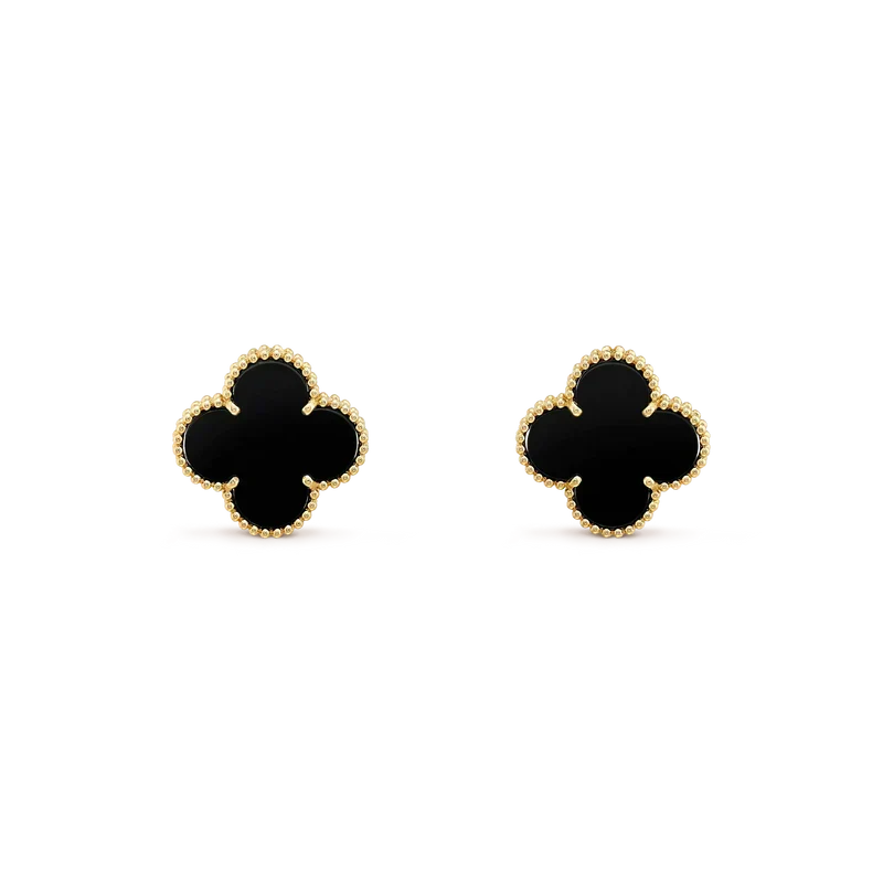 [⭐Luxery]CLOVER MEDIUM 1 MOTIFS  ONYX STUD EARRINGS