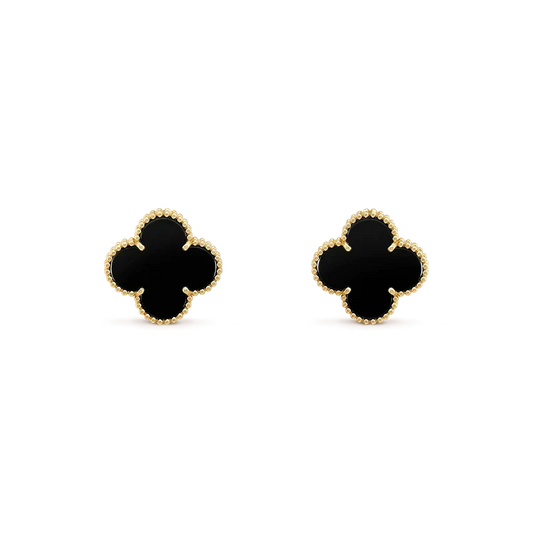 [⭐Luxery]CLOVER MEDIUM 1 MOTIFS  ONYX STUD EARRINGS