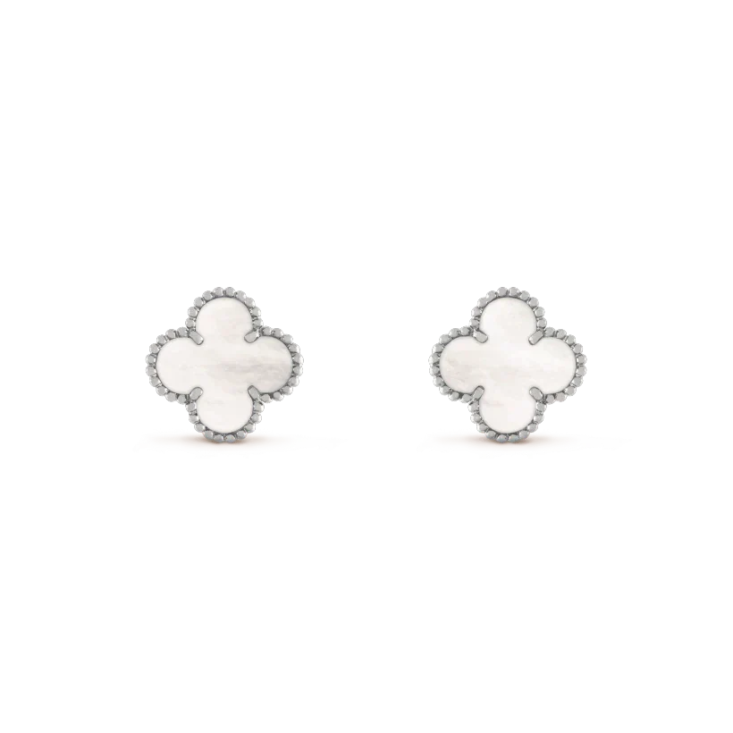 [⭐Luxery]CLOVER MEDIUM 1 MOTIFS  WHITE MOP EARRINGS SILVER