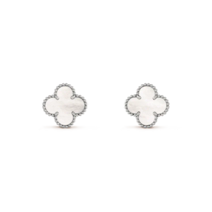 [⭐Luxery]CLOVER MEDIUM 1 MOTIFS  WHITE MOP EARRINGS SILVER