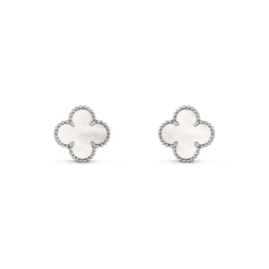[⭐Luxery]CLOVER MEDIUM 1 MOTIFS  WHITE MOP EARRINGS SILVER