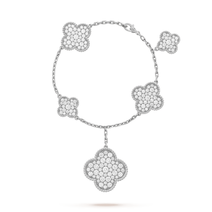 [⭐Luxery]CLOVER 6 MOTIFS SILVER DIAMOND BRACELET