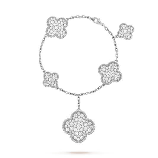 [⭐Luxery]CLOVER 6 MOTIFS SILVER DIAMOND BRACELET