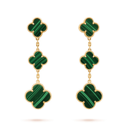 [⭐Luxery]CLOVER MALACHITE 3 MOTIFS GOLD