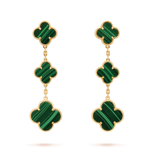 [⭐Luxery]CLOVER MALACHITE 3 MOTIFS GOLD