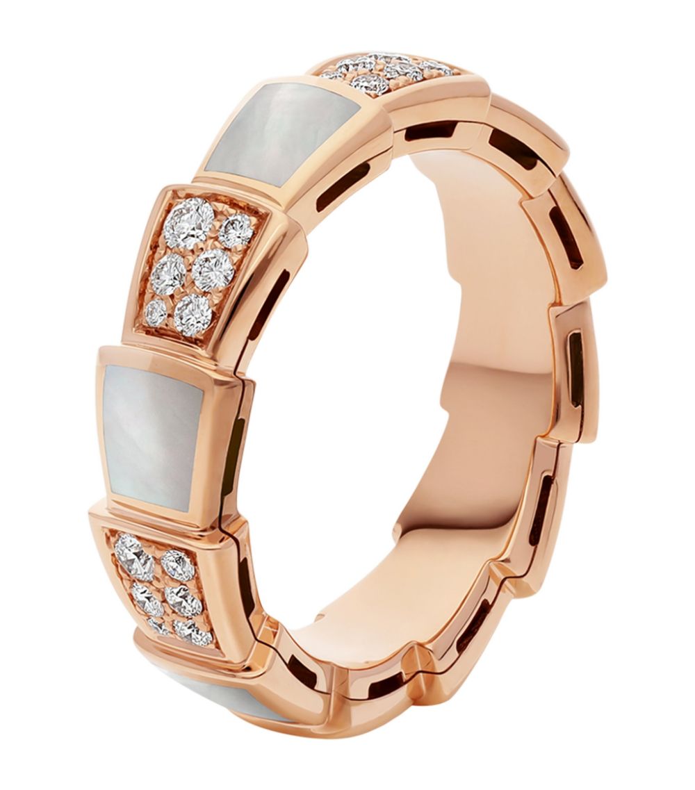 [⭐Luxery]SERPENTI RING PINK GOLD MOP DIAMOND PAVED 4MM