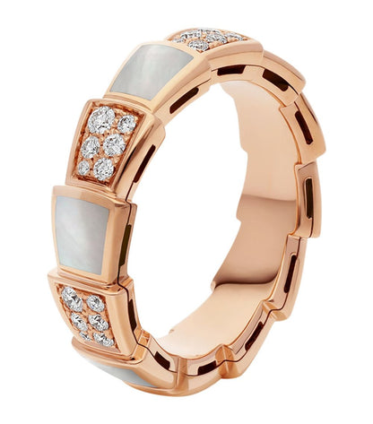 [⭐Luxery]SERPENTI RING PINK GOLD MOP DIAMOND PAVED 4MM