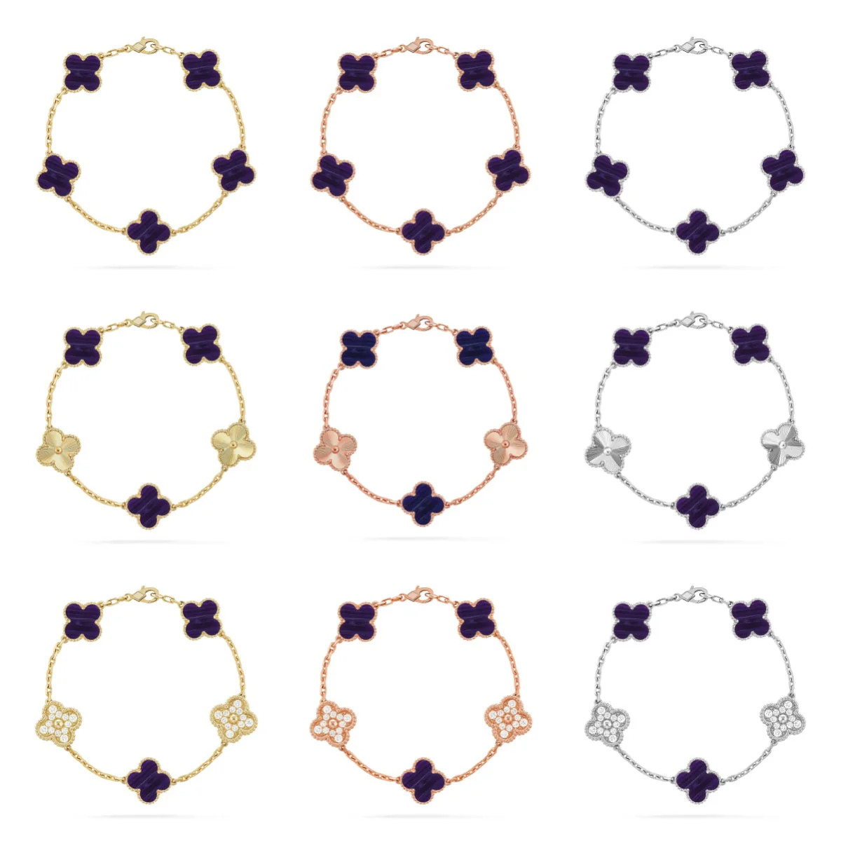 [⭐Luxery]CLOVER 5 MOTIF PURPLE STRIPES BRACELET COLLECTION