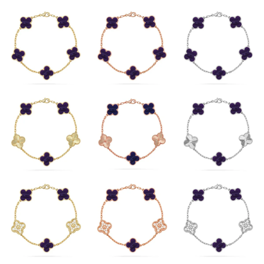 [⭐Luxery]CLOVER 5 MOTIF PURPLE STRIPES BRACELET COLLECTION