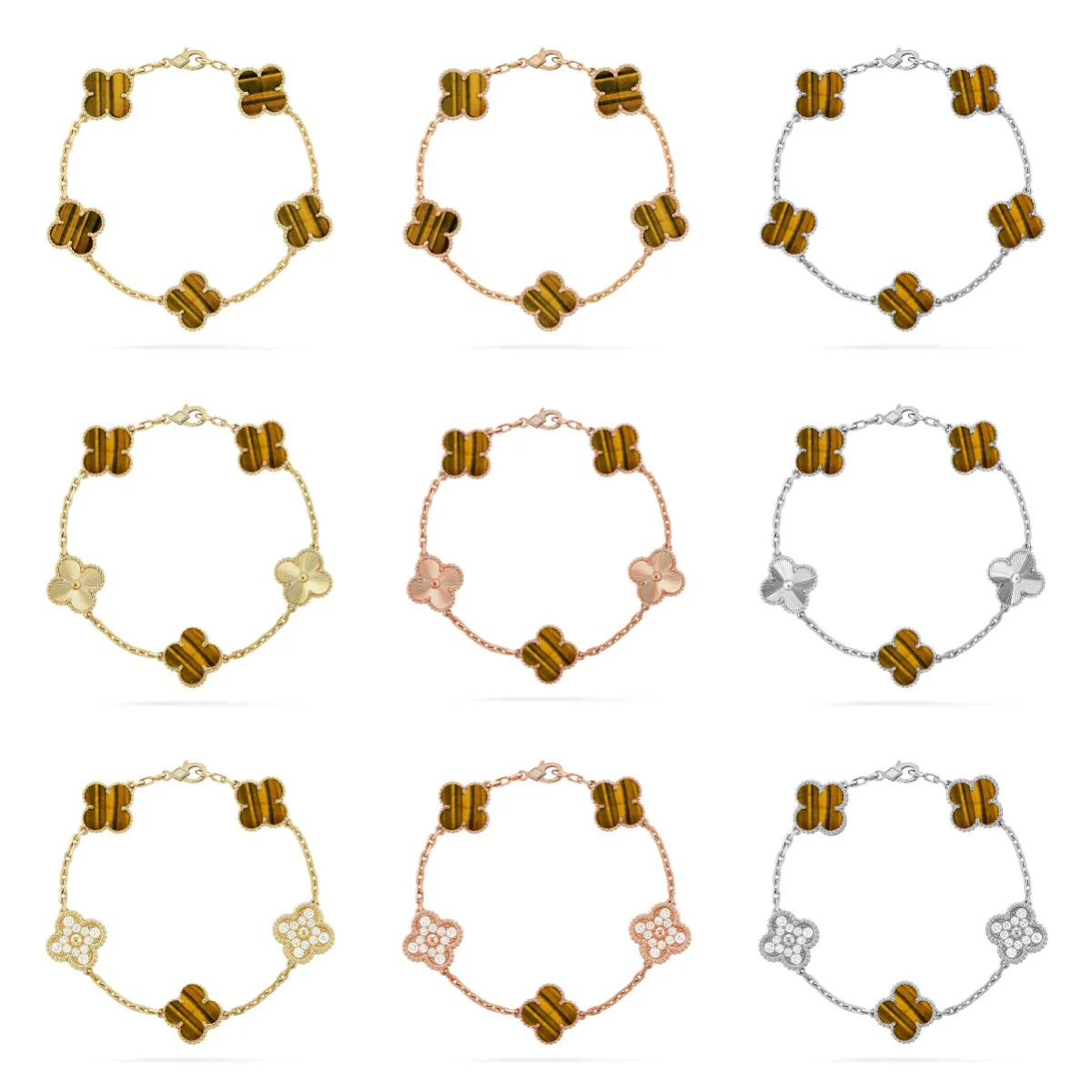 [⭐Luxery] CLOVER 5 MOTIFS TIGER EYE BRACELET COLLECTION