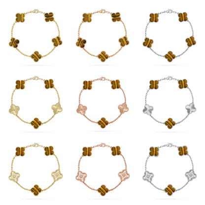 [⭐Luxery] CLOVER 5 MOTIFS TIGER EYE BRACELET COLLECTION