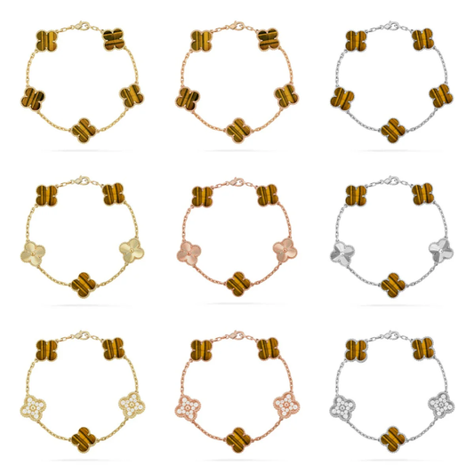 [⭐Luxery] CLOVER 5 MOTIFS TIGER EYE BRACELET COLLECTION
