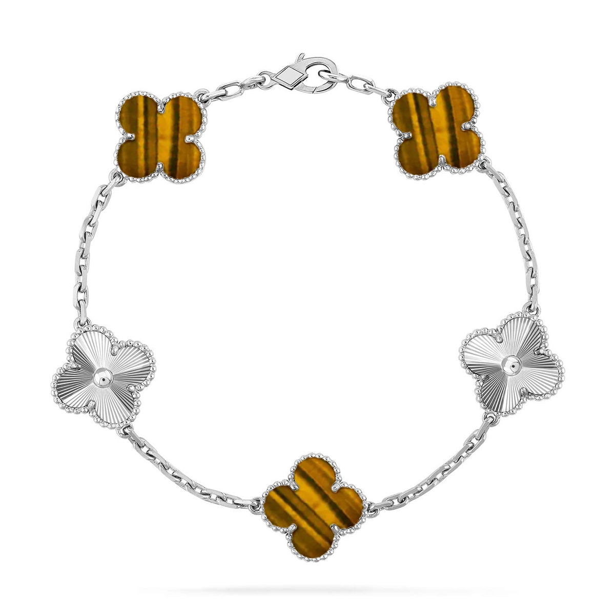 [⭐Luxery] CLOVER 5 MOTIFS TIGER EYE BRACELET COLLECTION