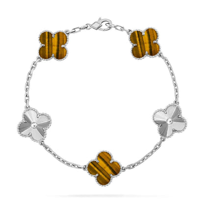 [⭐Luxery] CLOVER 5 MOTIFS TIGER EYE BRACELET COLLECTION