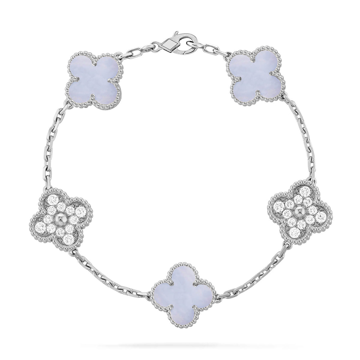 [⭐Luxery] CLOVER 5 MOTIF PURPLE CHALCEDONY BRACELET COLLECTION