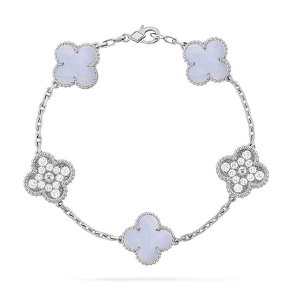 [⭐Luxery] CLOVER 5 MOTIF PURPLE CHALCEDONY BRACELET COLLECTION
