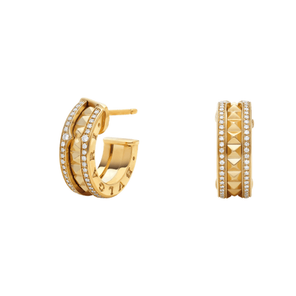 [⭐Luxery]ZERO 1 ROCK GOLD EARRINGS WITH STUDDED SPIRAL AND PAVED DIAMONDS