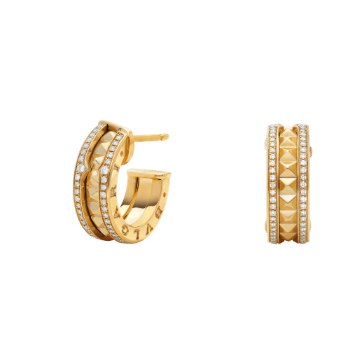 [⭐Luxery]ZERO 1 ROCK GOLD EARRINGS WITH STUDDED SPIRAL AND PAVED DIAMONDS