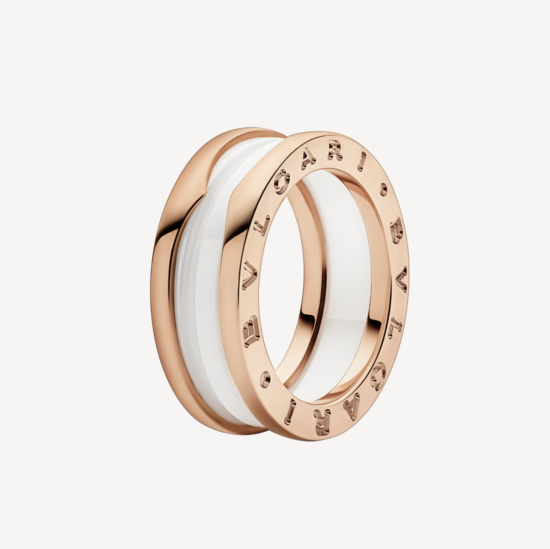 [⭐Luxery]ZERO 1 TWO-BAND LOOPS AND WHITE CERAMIC SPIRAL PINK GOLD RING