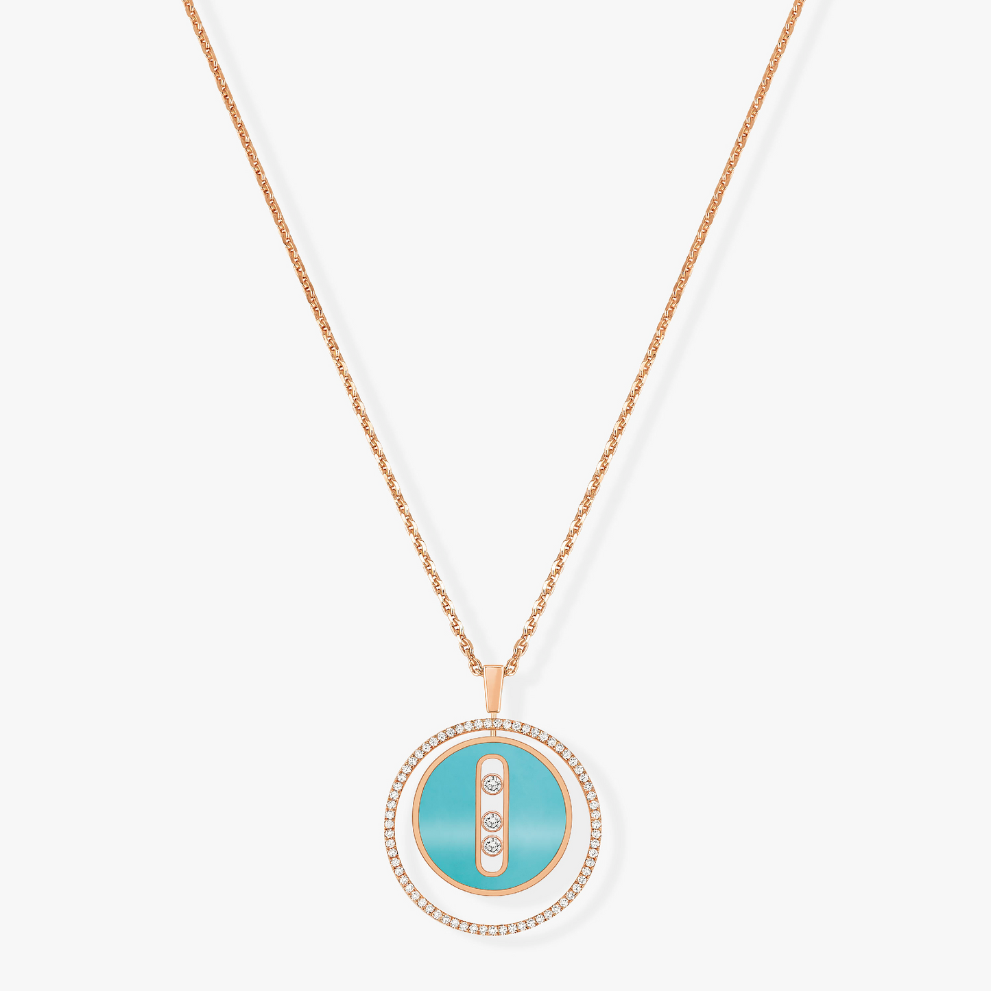 [⭐Luxery]Demo MOVE 3 DIAMONDS TURQUOISE PINK GOLD DIAMOND NECKLACE