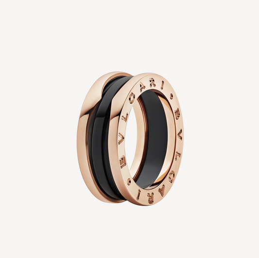 [⭐Luxery]ZERO 1 TWO-BAND LOOPS AND BLACK CERAMIC PINK GOLD RING