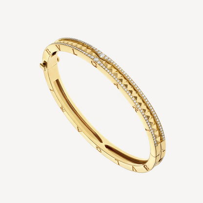 [⭐Luxery]ZERO 1 SPIRAL AND PAVED DIAMOND GOLD BRACELET