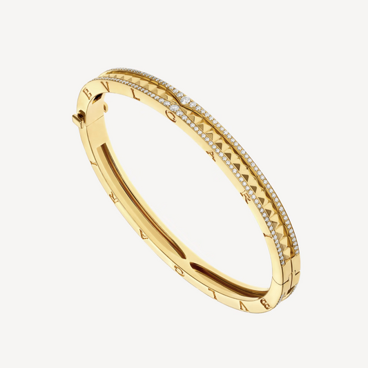 [⭐Luxery]ZERO 1 SPIRAL AND PAVED DIAMOND GOLD BRACELET