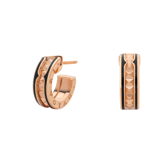 [⭐Luxery]ZERO 1 ROCK PINK GOLD EARRINGS WITH STUDDED SPIRAL AND BLACK CERAMIC