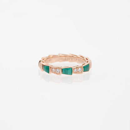 [⭐Luxery]SERPENTI RING PINK GOLD MALACHITE DIAMOND 3MM