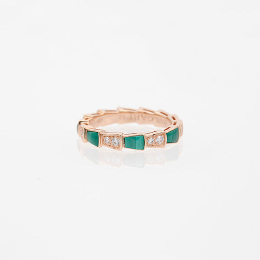 [⭐Luxery]SERPENTI RING PINK GOLD MALACHITE DIAMOND 3MM