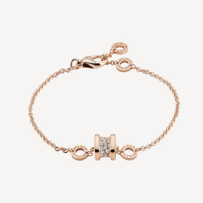 [⭐Luxery]ZERO 1 SOFT PINK GOLD WITH PAVED DIAMONDS ON THE SPIRAL BRACELET