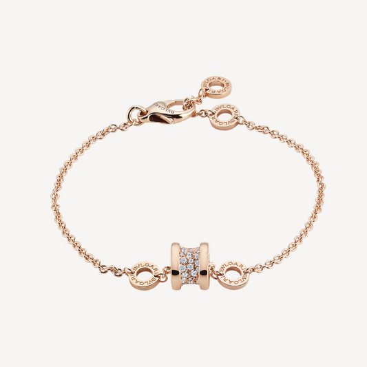[⭐Luxery]ZERO 1 SOFT PINK GOLD WITH PAVED DIAMONDS ON THE SPIRAL BRACELET