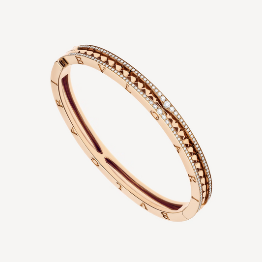 [⭐Luxery]ZERO 1 SPIRAL AND PAVED DIAMOND PINK GOLD BRACELET