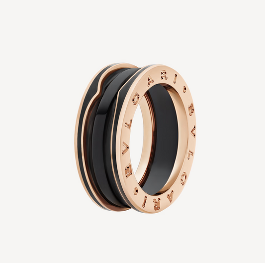[⭐Luxery]ZERO 1 TWO-BAND WITH MATTE BLACK CERAMIC PINK GOLD RING