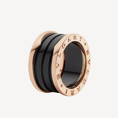 [⭐Luxery]ZERO 1 FOUR-BAND LOOPS AND BLACK CERAMIC SPIRAL PINK GOLD RING