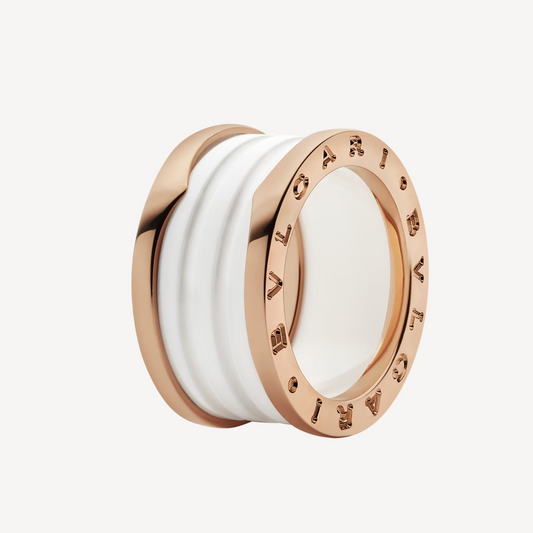 [⭐Luxery]ZERO 1 FOUR-BAND LOOPS AND WHITE CERAMIC SPIRAL PINK GOLD RING
