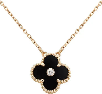 [⭐Luxery]CLOVER 15MM DIAMOND ONYX NECKLACE