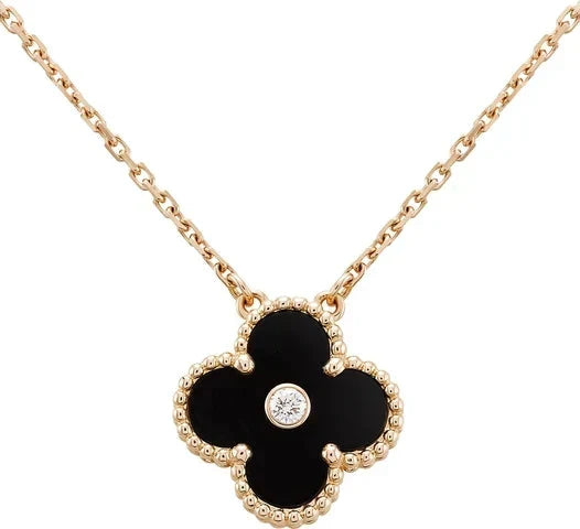 [⭐Luxery]CLOVER 15MM DIAMOND ONYX NECKLACE