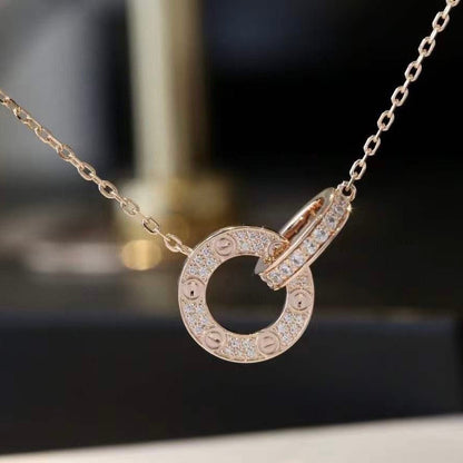 [⭐Luxery]LOVE 7.6MM NECKLACE ROSE GOLD AND SILVER  FULL DIAMOND