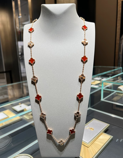 [⭐Luxery]CLOVER 20 MOTIFS LASER CARNELIAN NECKLACE