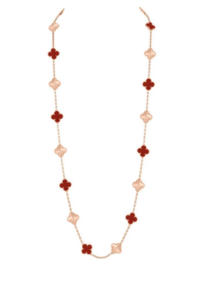 [⭐Luxery]CLOVER 20 MOTIFS LASER CARNELIAN NECKLACE
