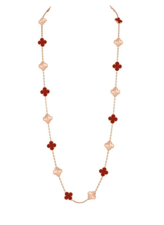 [⭐Luxery]CLOVER 20 MOTIFS LASER CARNELIAN NECKLACE